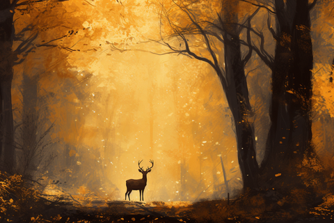 Golden Autumn Landscape | Forest Wall Art | Large Canvas Print | Nature Wall Decor | Modern Home Décor Deer Art | Golden Autumn Trees Print