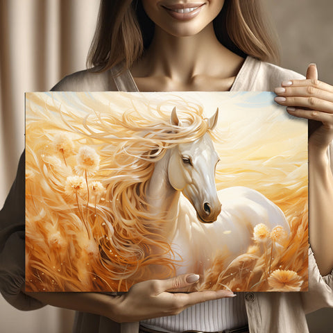 The Golden Horse | Horse Canvas Art | Horse Wall Art | Large Horse Canvas | Equine Decor | Modern Horse Painting